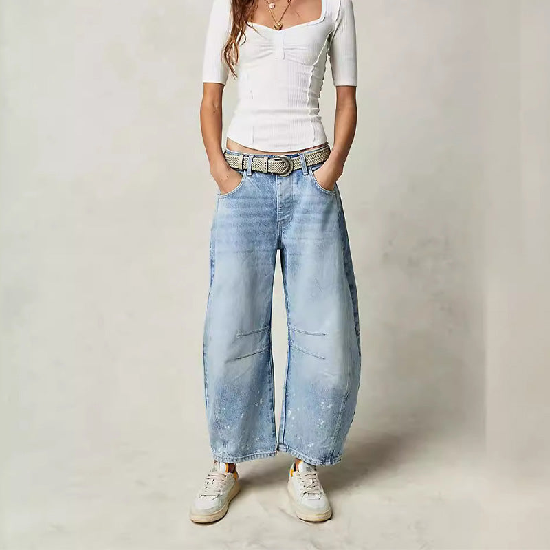 Women's Retro Mid-Rise Curved Wide-Leg Jeans