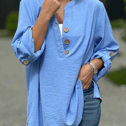 Women's Solid Colour Button-Down Long Sleeve Shirt