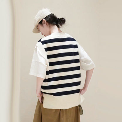 V-Neck Striped Pullover Sweater or Pullover Vest