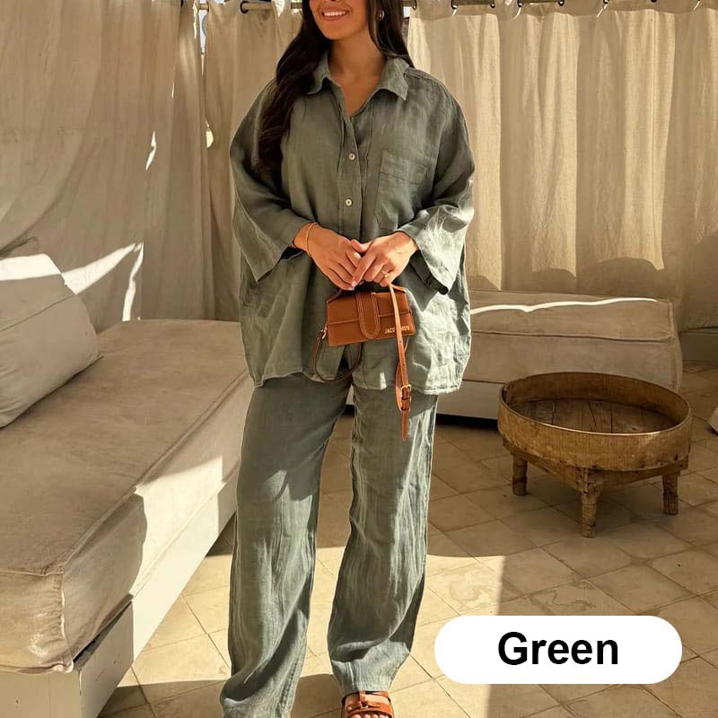 🔥Women's Cotton Linen Shirt and Pants Set