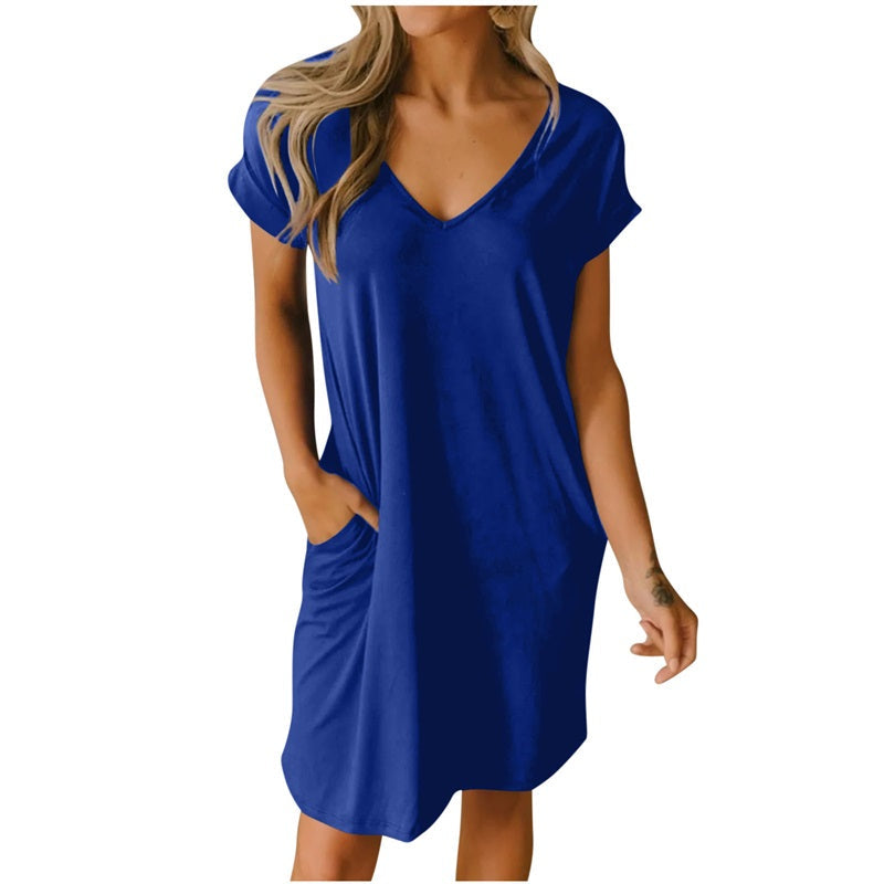 🥰V-Neck T-Shirt Dress With Pockets🌸