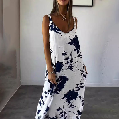 Women's Floral Spaghetti Strap Sleeveless Backless Flowing Dress