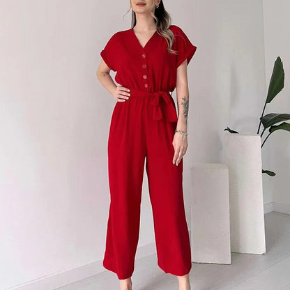 💖 Women's V-Neck Short Sleeve V-Neck Casual Jumpsuit