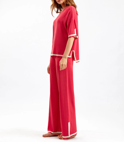 Round Neck Short-sleeved Top Pants Splicing Two-piece Suit