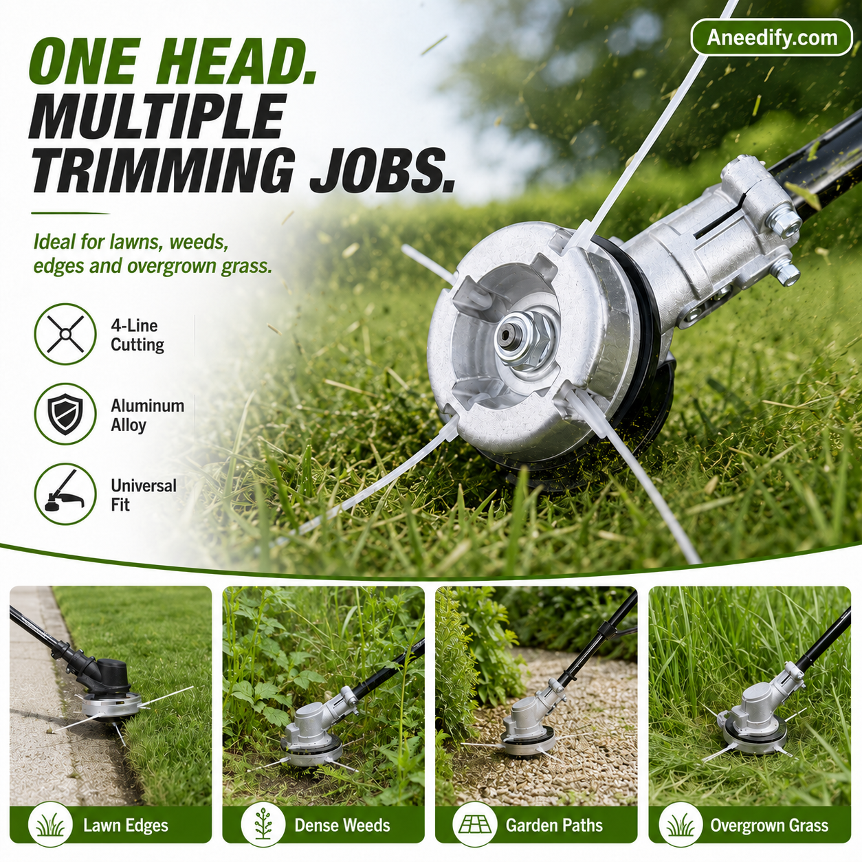 ⚙️🌿 Aluminum Trimmer Head – 4-Line Cutting & Universal Fit – Heavy-Duty & Easy Line Replacement 🏡