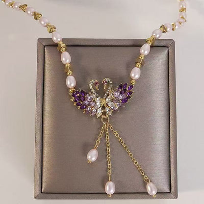 ⏳Time-Limited Special⏰Purple Double Swan Pendant Necklace – Fairy Elegance & Trendy