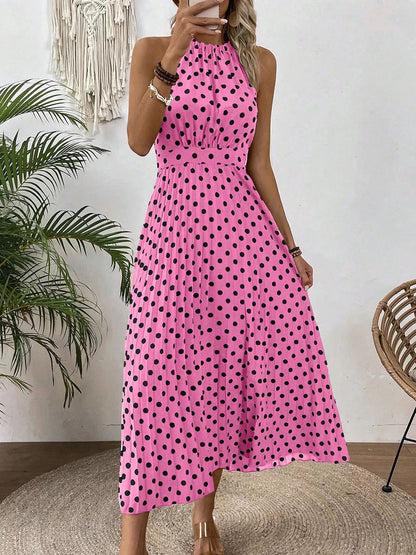 Women's Polka Dot Halter Neck Dress👗