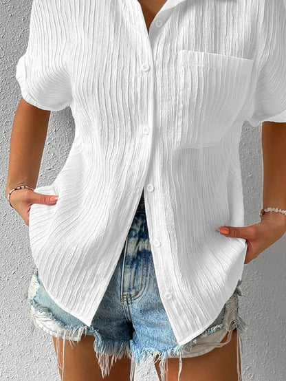 Collar Casual Buttoned Loose Blouse