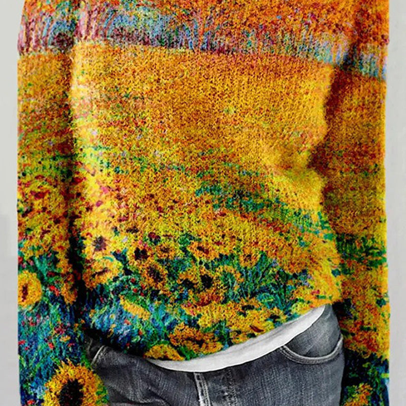 Women’s Colorful Casual Sweater with Romantic Flower Patterns