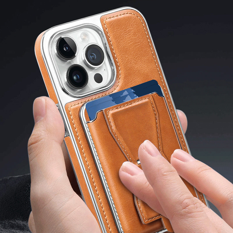 Luxury Business Leather All-in-One Magnetic Exposed Label For iPhone Case