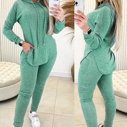 Women’s Trendy Solid Color Two-Piece Set Hooded Top & Pants