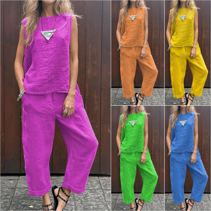 Women's 2 Piece Outfits Loose Fit Sleeveless Top & Long Pants