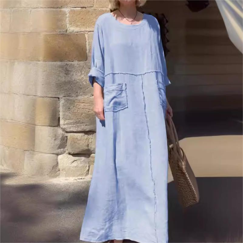 Casual Breathable Solid Color Round Neck Dress