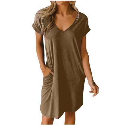 🥰V-Neck T-Shirt Dress With Pockets🌸