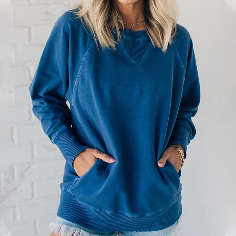 Women's Ribbed Accent Pocketed Pullover