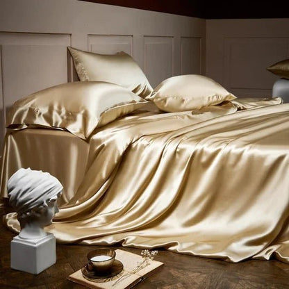 25 Momme Luxury Pure Mulberry Silk Bedding Set of 4（1x Quilt Cover + 1x Bedsheet + 2x Pillowcases）