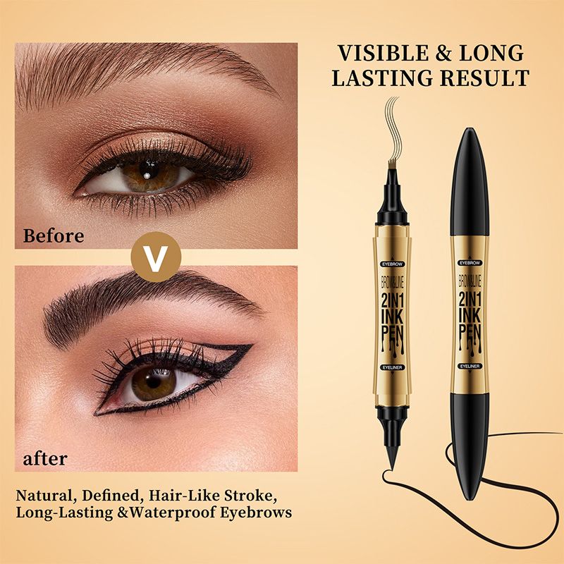 2-in-1 Waterproof Magic 4-fork Eyebrow Pen & Eyeliner