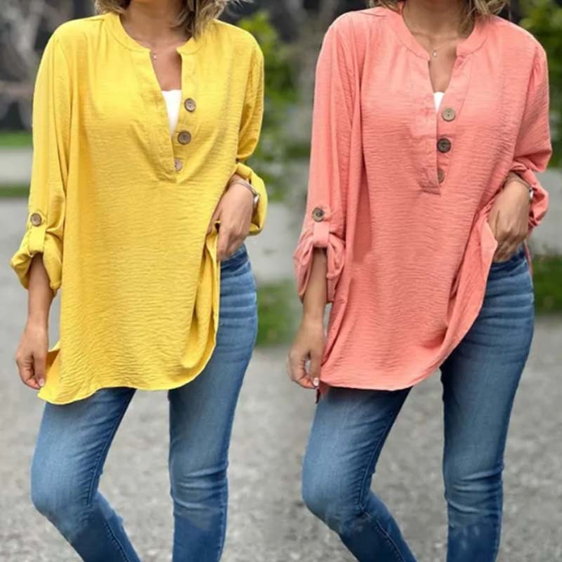 Women's Solid Colour Button-Down Long Sleeve Shirt