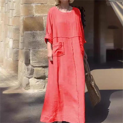 Casual Breathable Solid Color Round Neck Dress