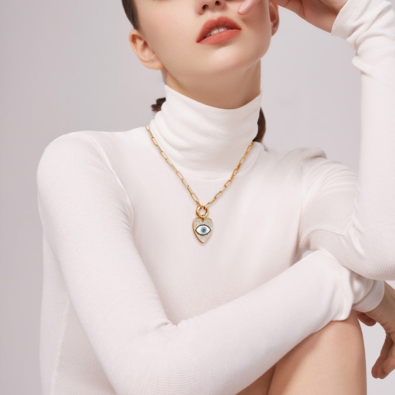 Heart Shaped Evil Eye Necklace for Woman
