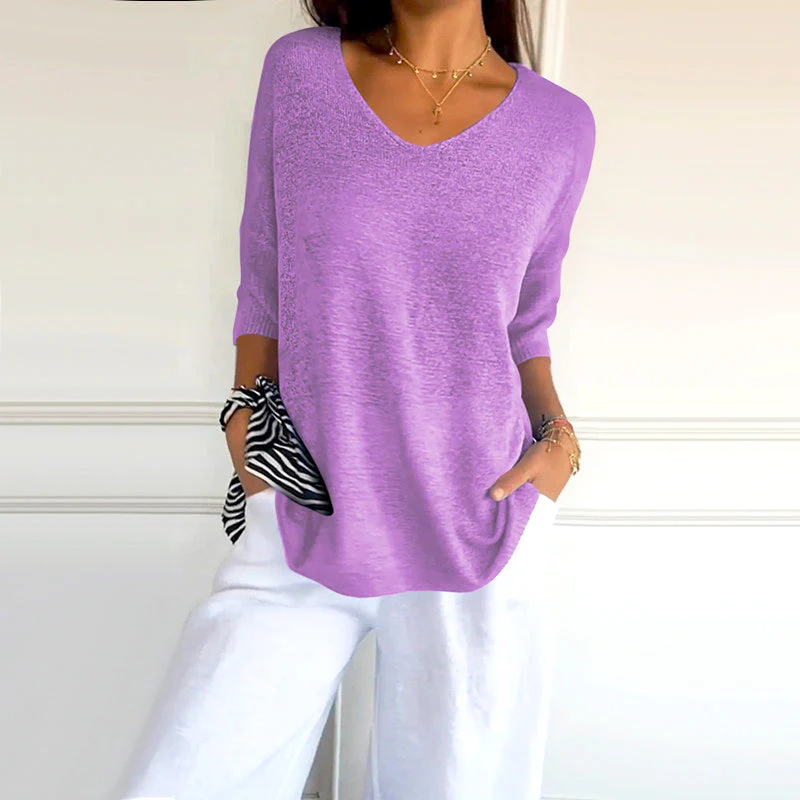 ✨ Solid Color Knitted V-Neck Top – Breathable Comfort, Minimalist Elegance & Timeless Style 💎👚