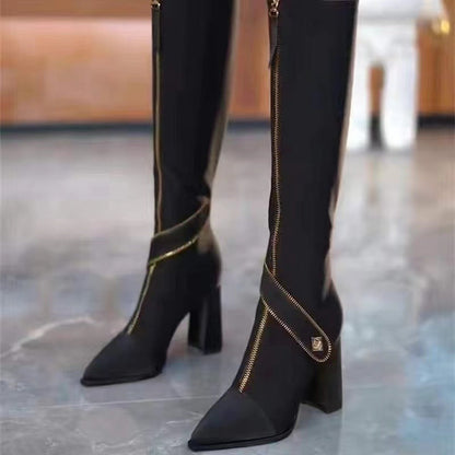 🔥Pointed Toe Chunky Heel Knee High Boots