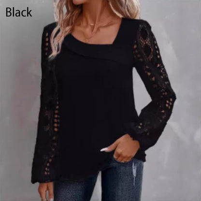 Women's Cutout Lace Patchwork Long-Sleeve Top