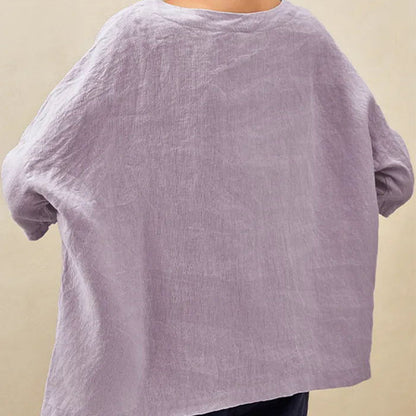 Women's Round-Neck Cotton and Linen Loose Top