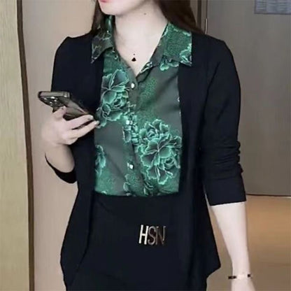 Printed Splicing Fake 2-piece Shirt for Women