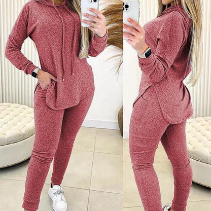 Women’s Trendy Solid Color Two-Piece Set Hooded Top & Pants