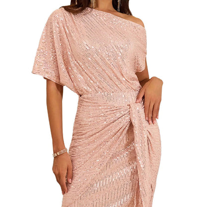 Sparkly One-Shoulder Ruched Dress