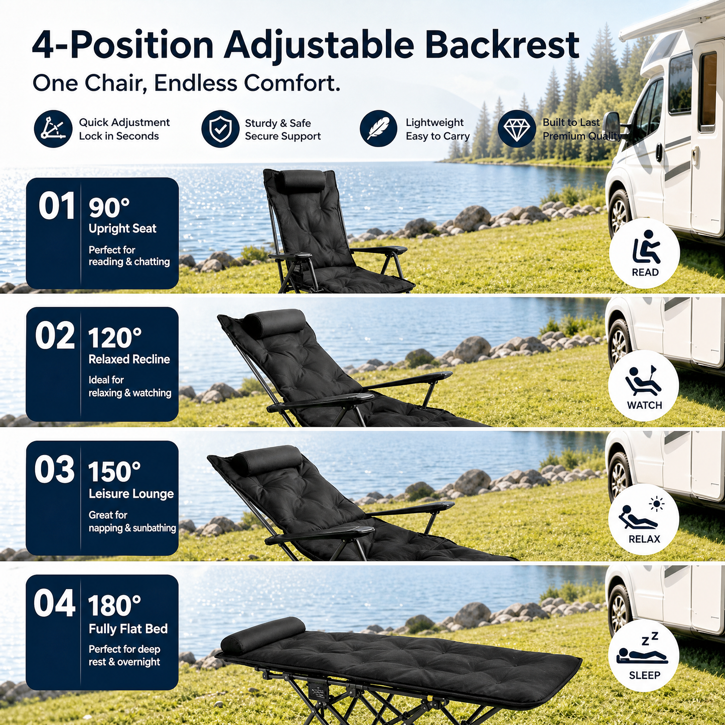 🪑🌿 Portable Adjustable Outdoor Folding Chair – Lightweight, Sturdy & Multi-Purpose  – Effortless to Carry & Set Up 🏕️✨