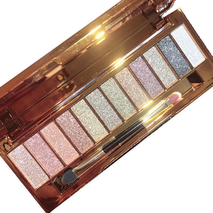 12 Colors Highly Pigmented Glitter Eyeshadow Palette with Brush & Mirror