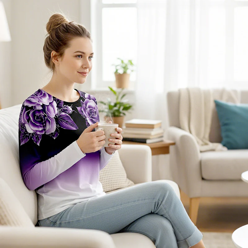 Floral Long Sleeve Round Neck Top