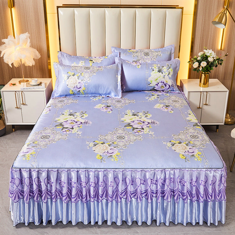 Ice Silk Skirt Style Bed Mat Three-Piece Set