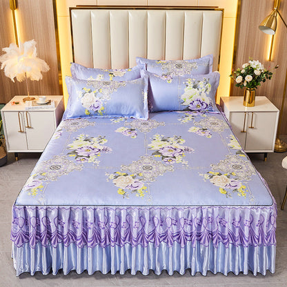 Ice Silk Skirt Style Bed Mat Three-Piece Set