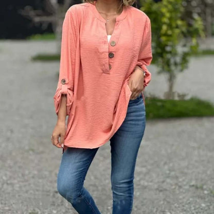 Women's Solid Colour Button-Down Long Sleeve Shirt