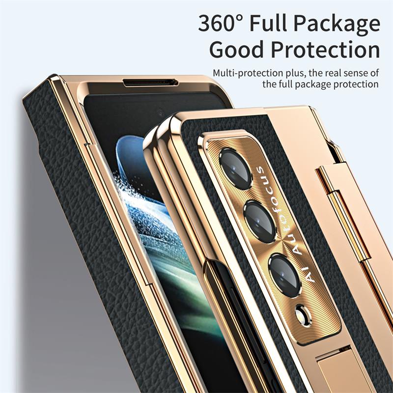 Folding Screen Plain Leather Electroplated All-Inclusive Mobile Phone Case For Samsung Z Fold 3 4