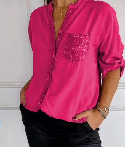 🌷Cotton V-neck Sequin Mid-sleeve Casual Top