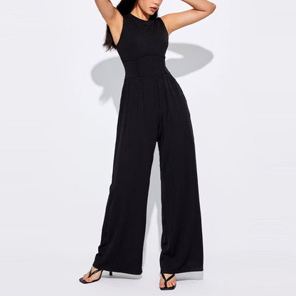 Women’s Solid Sleeveless Wide Leg Jumpsuit