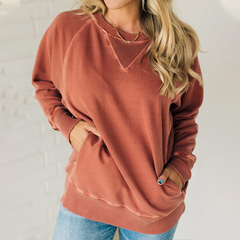 Women's Ribbed Accent Pocketed Pullover