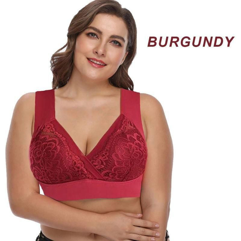 Comfort Extra Elastic Crossed Wireless Support Lace Bra for Plus Size