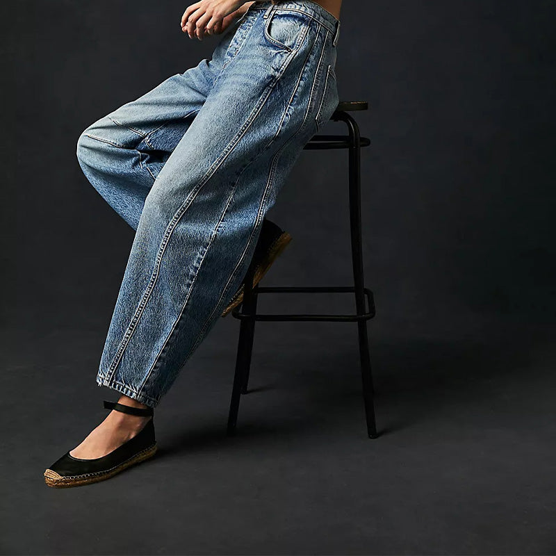 Women's Retro Mid-Rise Curved Wide-Leg Jeans