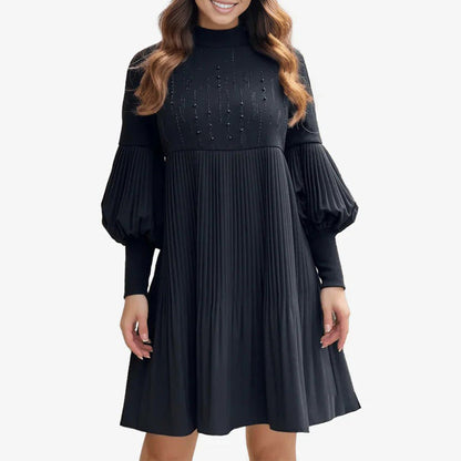 Women's Plus Size Lantern Sleeve Stand Collar Dress