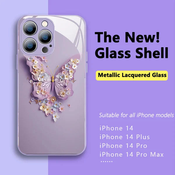 Flat 3D Butterfly Pattern Glass Cover Compatible with iPhone