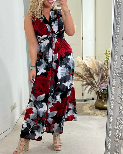 💥Floral Print Sleeveless Pleated Elegant Dress