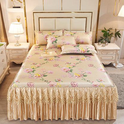 Ice Silk Skirt Style Bed Mat Three-Piece Set