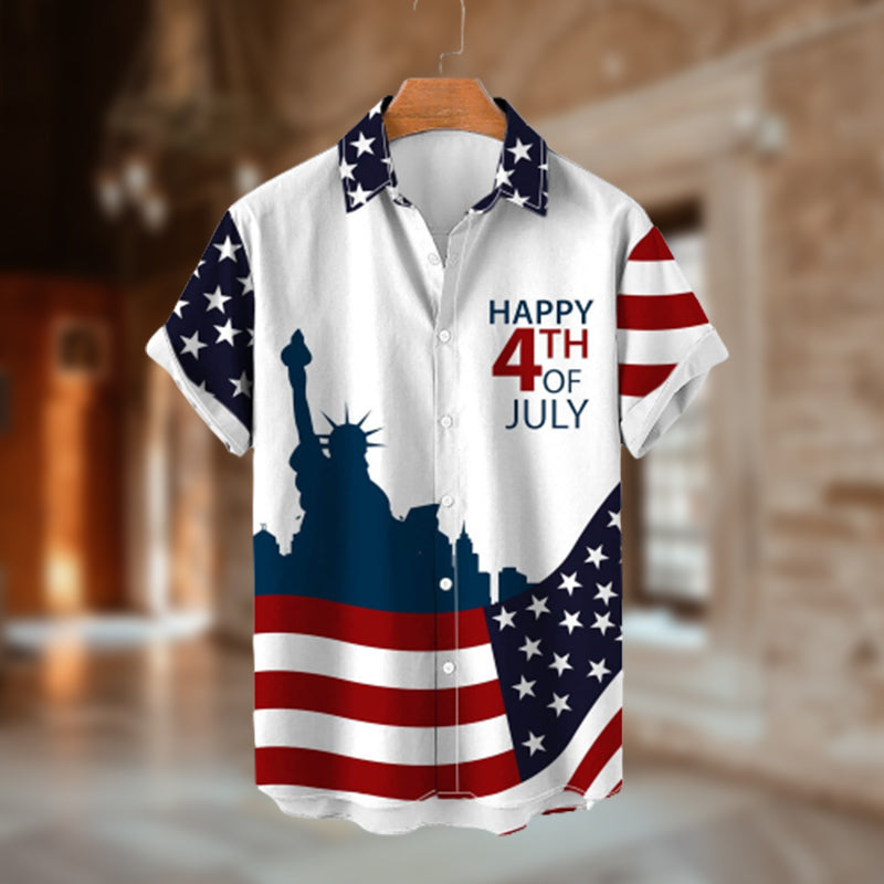 Men's Summer Short Holiday Beach Shirts 4th of July Print Shirt