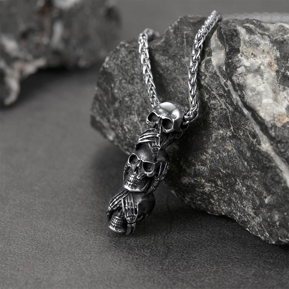 Speak No Evil, Hear No Evil, See No Evil Skulls Necklace For Men