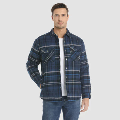 Men's Flannel Shirt Jacket Long Sleeve Quilted Lined Plaid Coat Button Down Thick Outwear for Winter